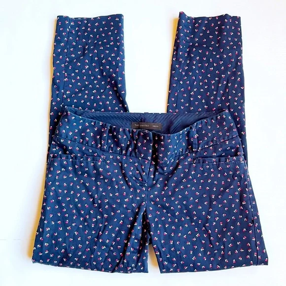 THE LIMITED Drew Fit Navy Ankle Pant Size 0 Floral Print Slim Fit - Picture 1 of 8